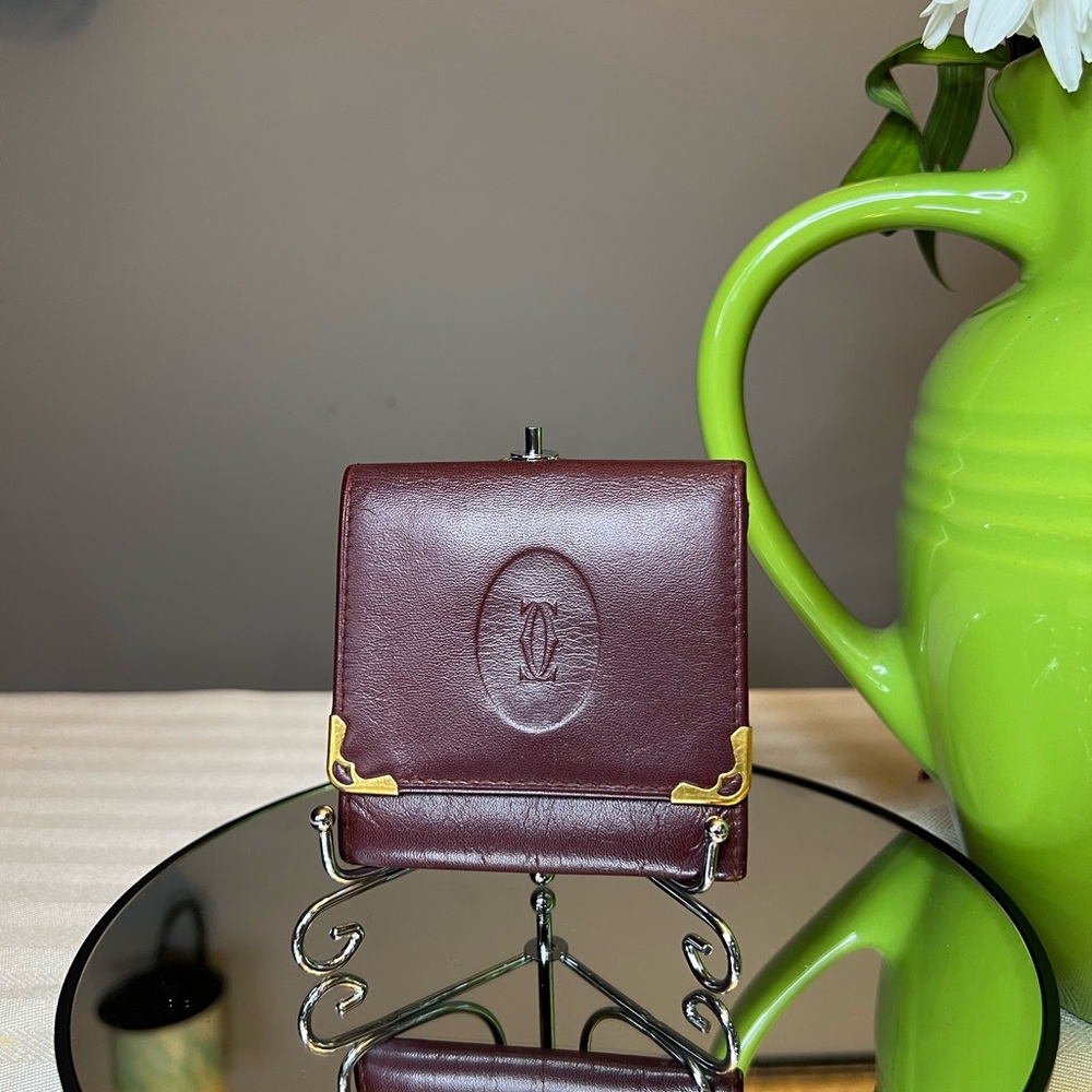 CARTIER Vintage Burgundy Leather Wallet Coin Purse